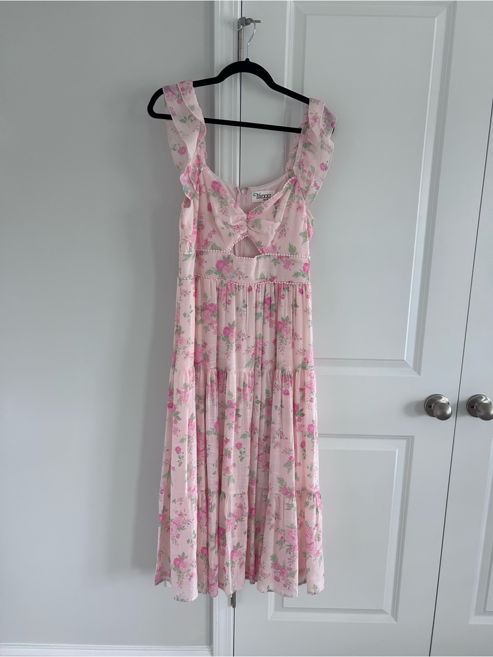 Trixxi Light Pink Floral Ruffle Strap Maxi Dress